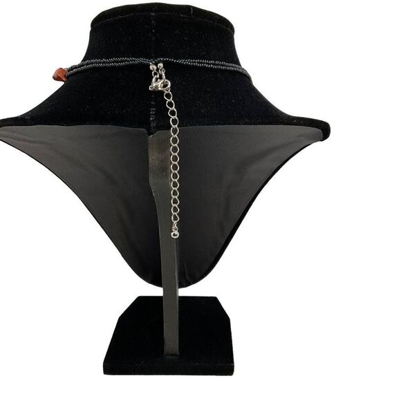 Rhodochrosite Necklace Purple Natural Stone Donut Pendant Black Beaded Chain - Picture 3 of 10